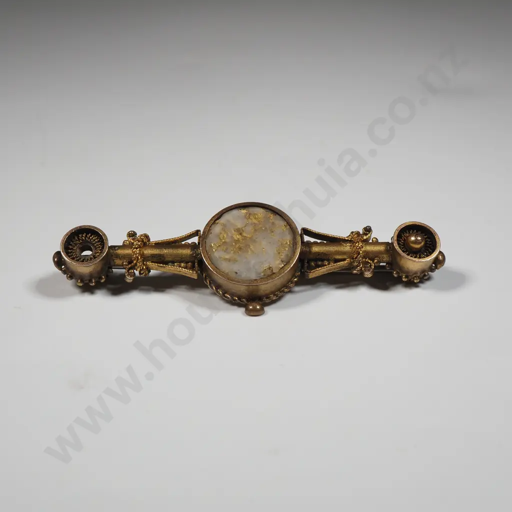 Colonial Gilded Brooch w Gold Bearing Quartz Centre Image 1++
