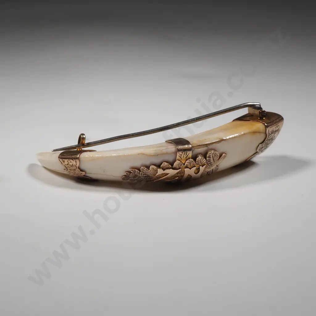 New Zealand Colonial 9ct Gold Tusk Brooch with "NZ" Image 1++