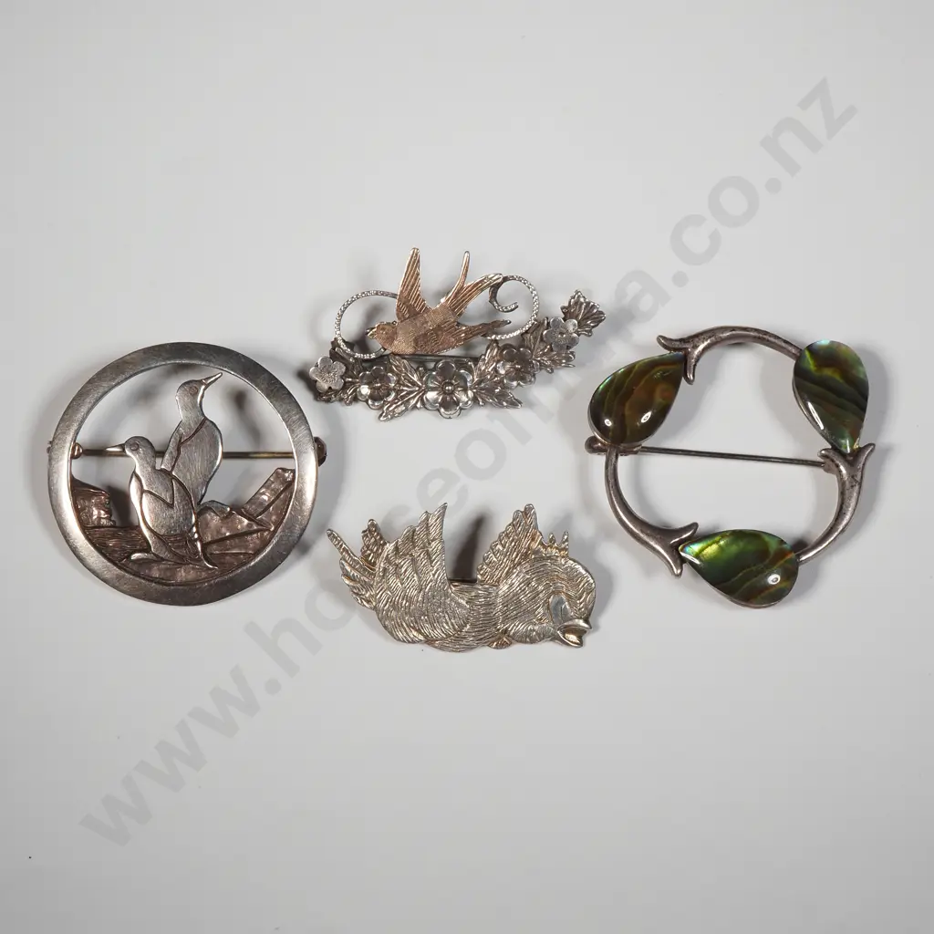 Four Sterling Silver Brooches Incl Victorian Dove Image 1++