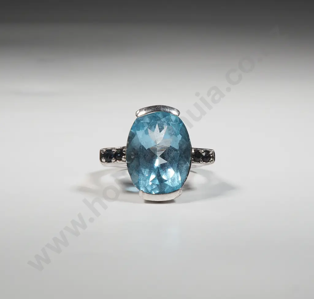 Sterling Silver & Blue Stone Ring Image 1++