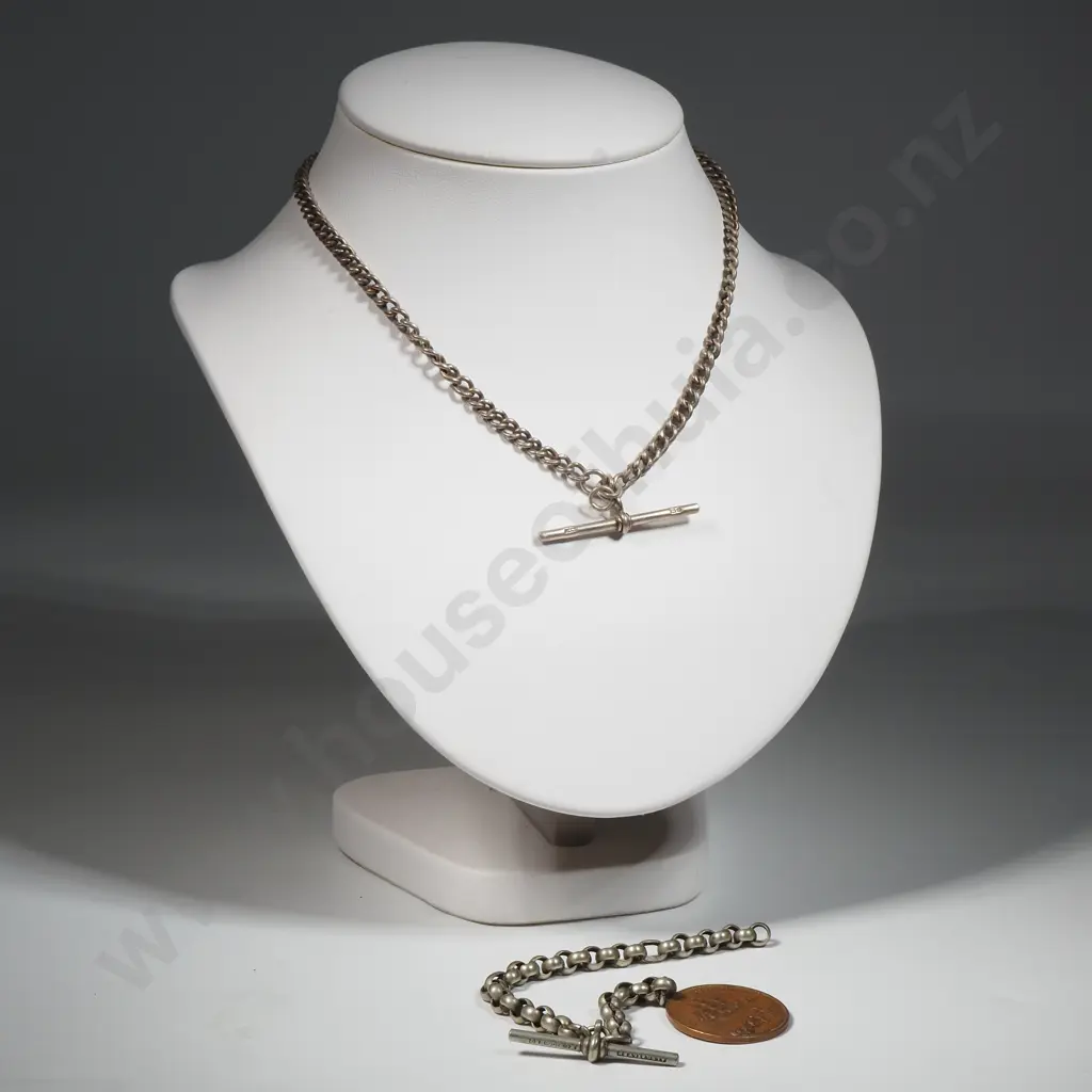 Two Antique White Metal Fob Chains Image 1++