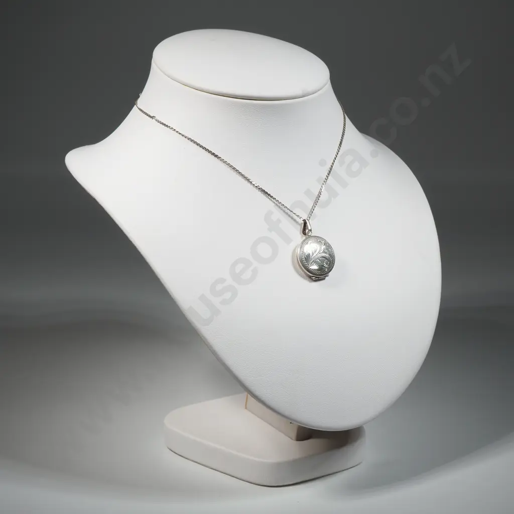 Sterling Silver Round Locket with With Engraved Front  Image 1++