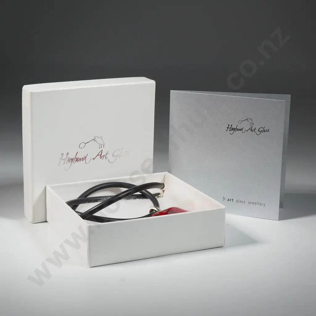 Hoglund Art Glass Necklace in Original Case w Sterling Silver Fittings  Image 1++