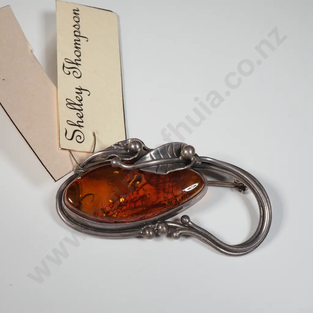 Sterling Silver & Amber Brooch By Shirley Thompson Image 1++