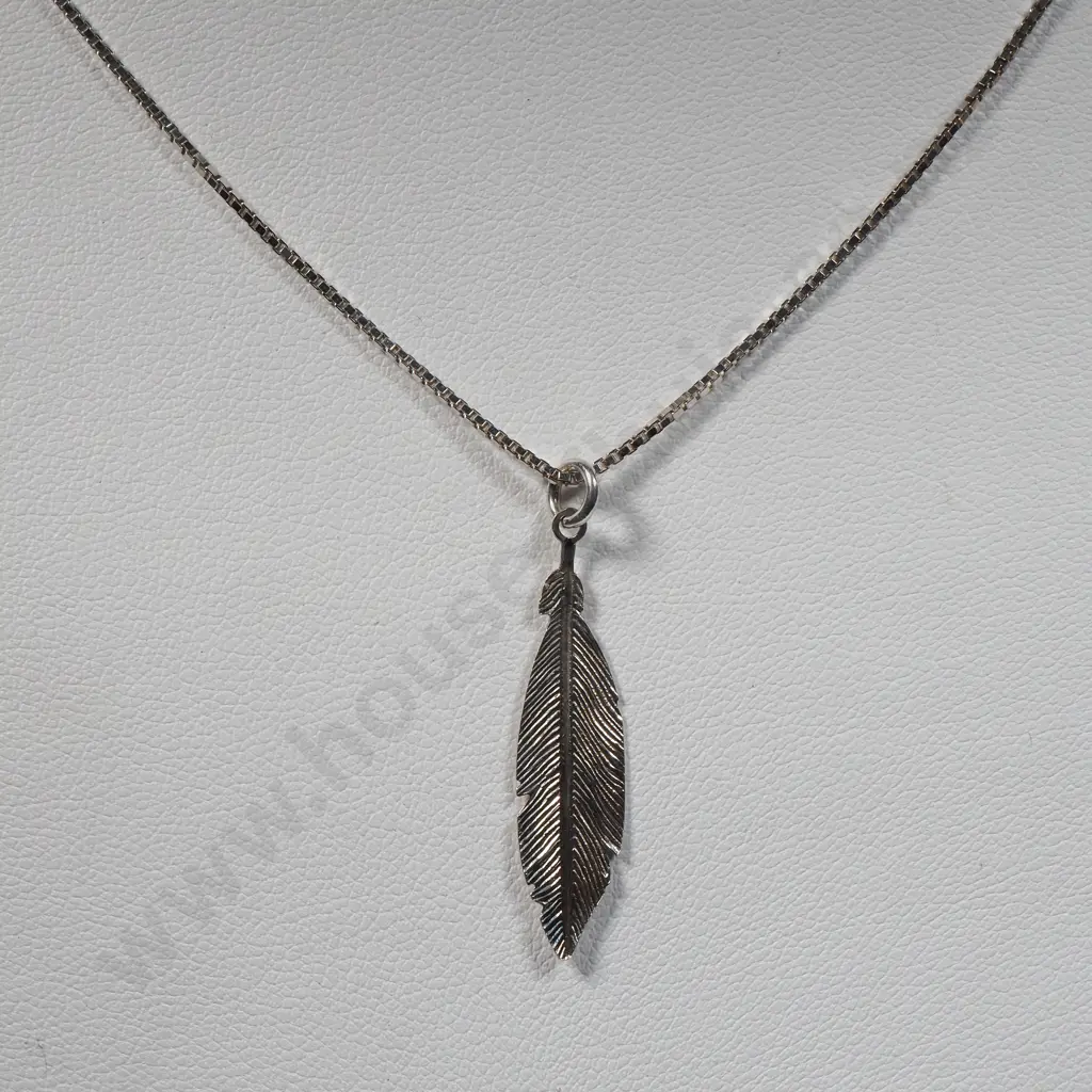 Sterling Silver Feather Pendant On A Box Link Chain  Image 1++