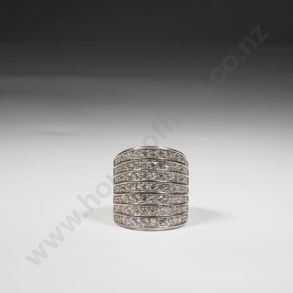 Sterling Silver Seven Row White Stone Dress Ring  Image 1++