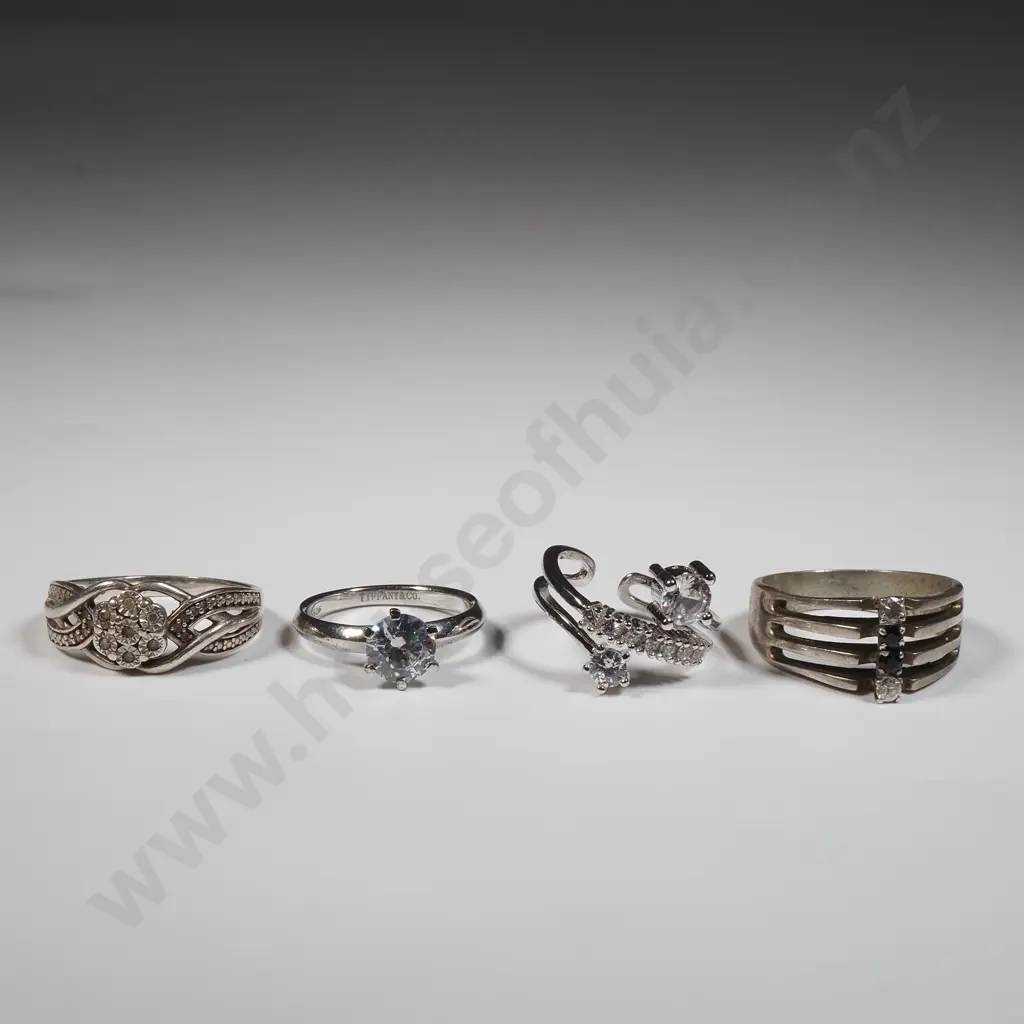 Four Sterling Silver Rings Set With Stones Image 1++