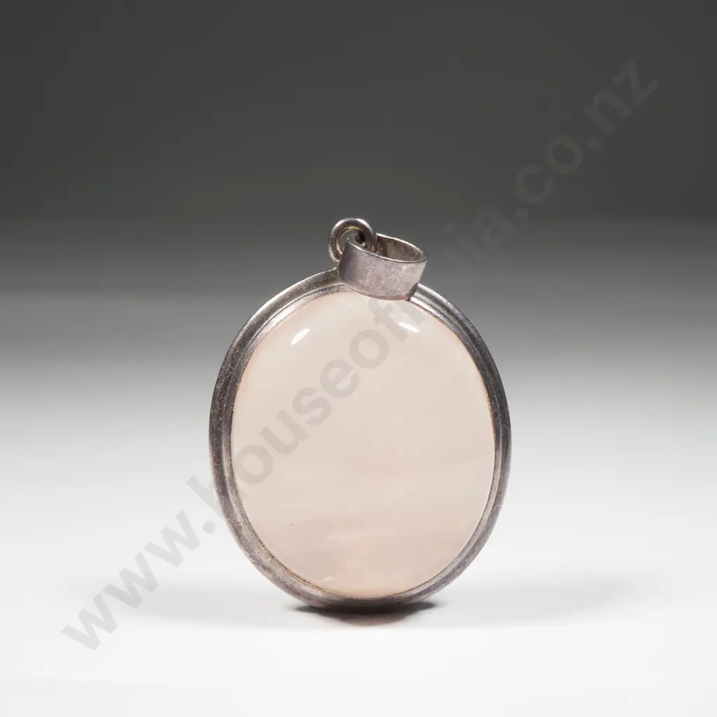 Oval Sterling Silver & Rose Quartz Pendant  Image 1++