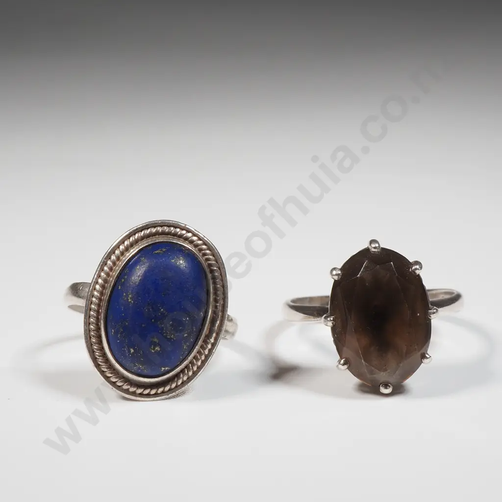 Sterling Silver & Lapus Lazuli Ring & Sterling Silver & Smokey Quartz Coloured Ring Image 1++