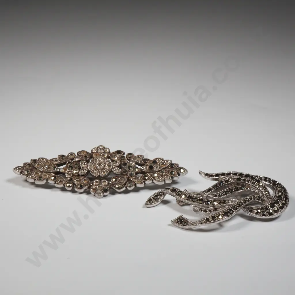 Two Sterling Silver Marcasite Brooches  Image 1++