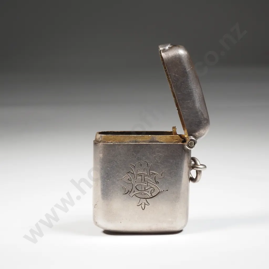 Sterling Silver Vesta Case. Plain With Ornate Initials Image 1++