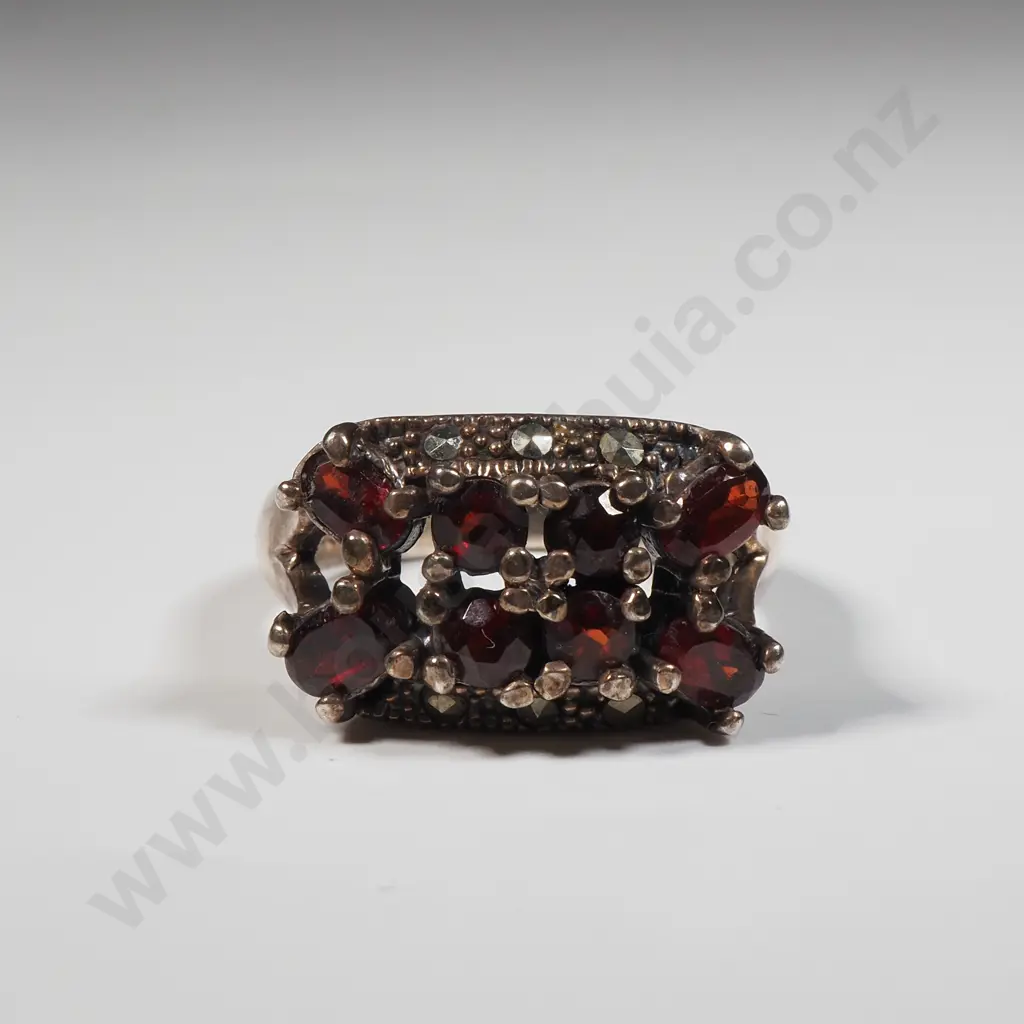 Sterling Silver Marcasite & Multi Red Stone Ring Image 1++