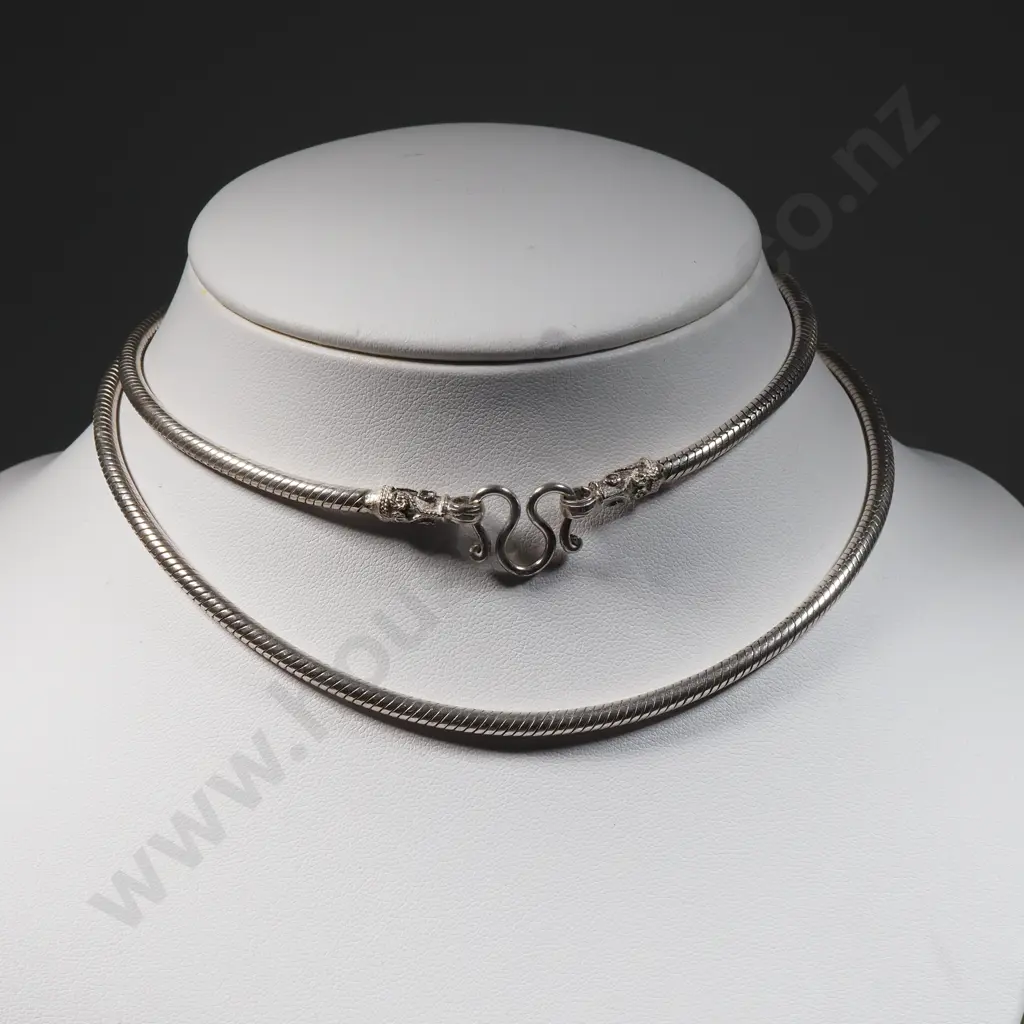 Long Sterling Silver Snake Link Necklace.  Image 1++