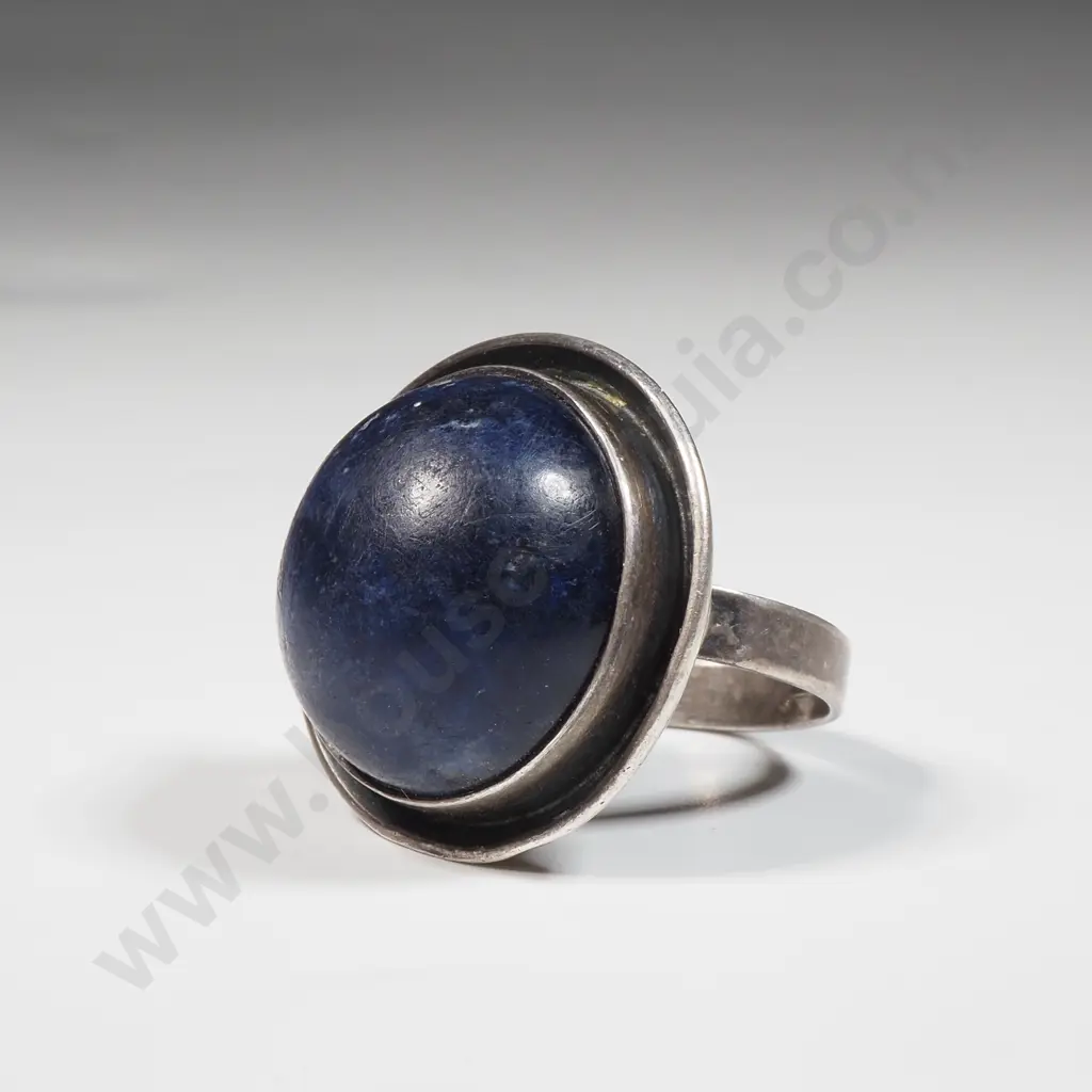 Sterling Silver Ring Set With Round Lapis Lazuli Stone Image 1++