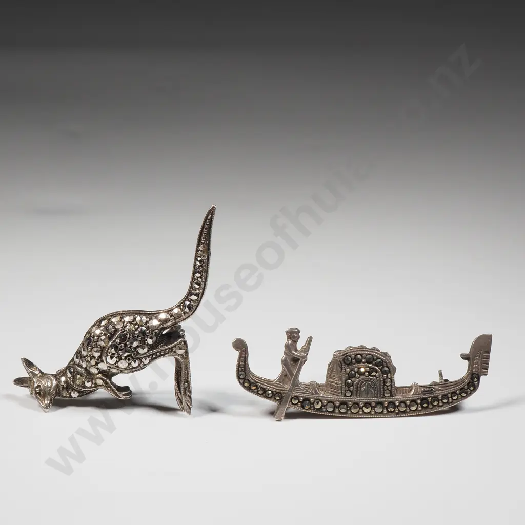 Sterling Silver Brooch In The Form Of A Kangeroo  & A Marcasite Gondala Brooch Image 1++