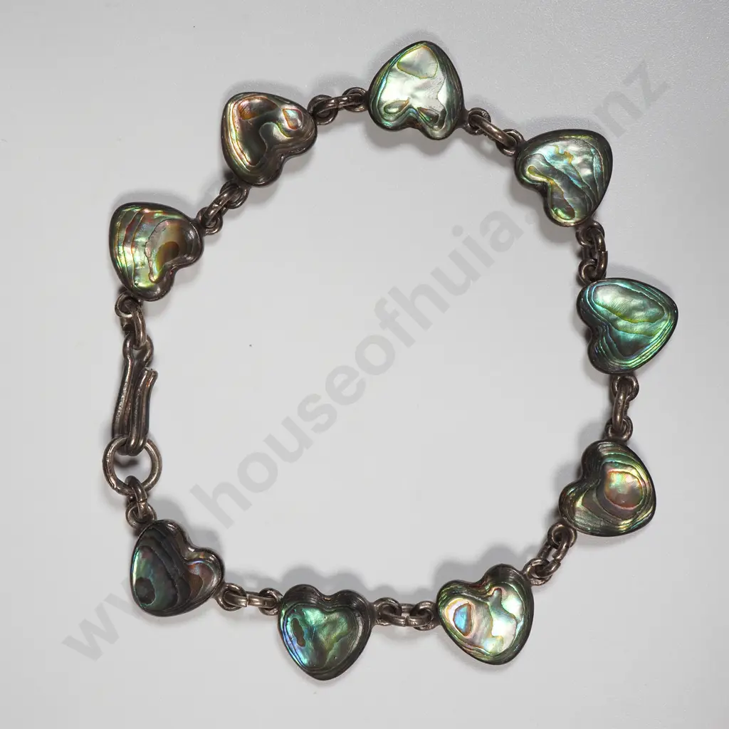 Sterling Silver Heart Shaped Paua Shell Bracelet Image 1++