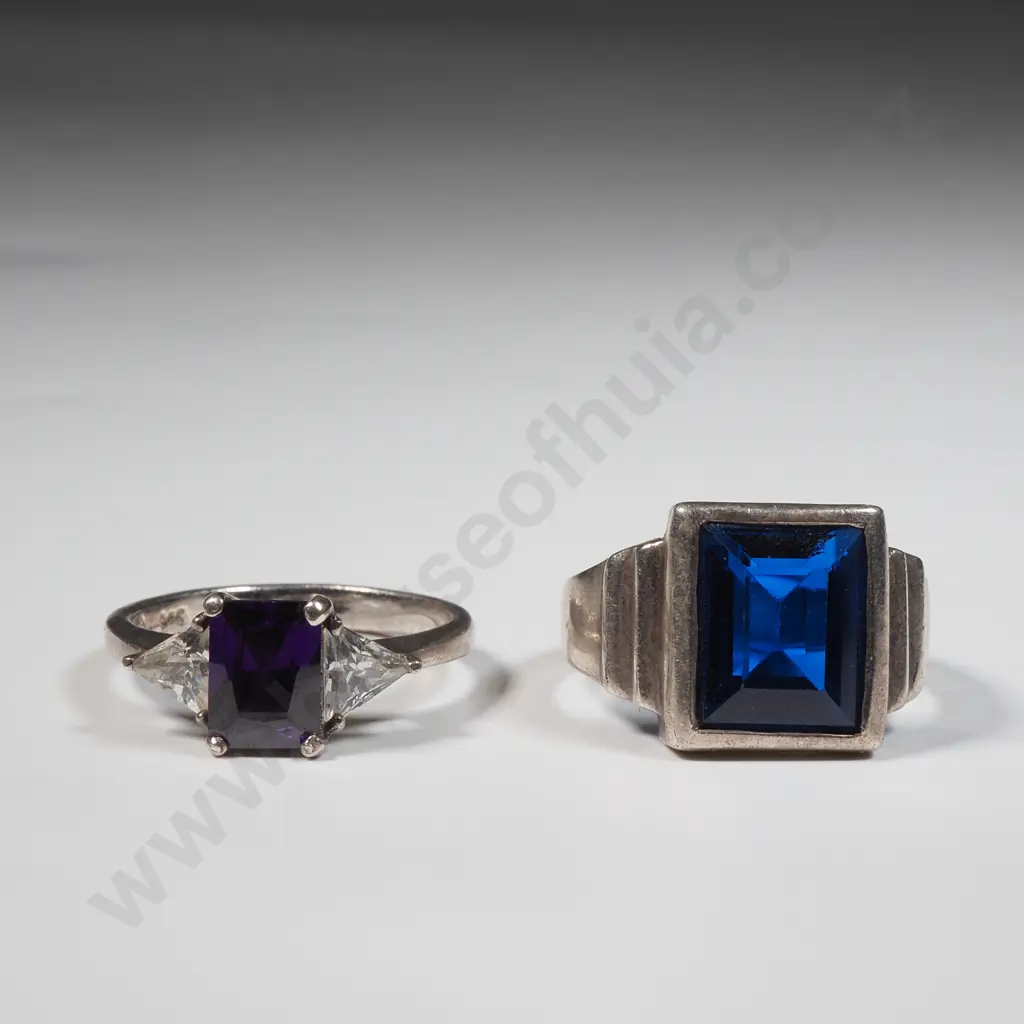 Sterling Silver & Purple Stone Ring & Sterling Silver & Blue Stone Ring Image 1++