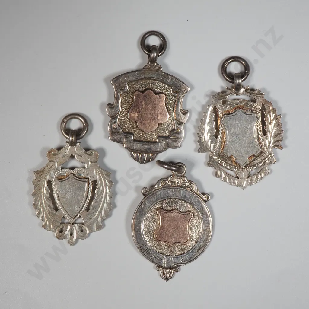 Four Sterling Silver Fobs. Two With Rose Gold Cartouche Image 1++