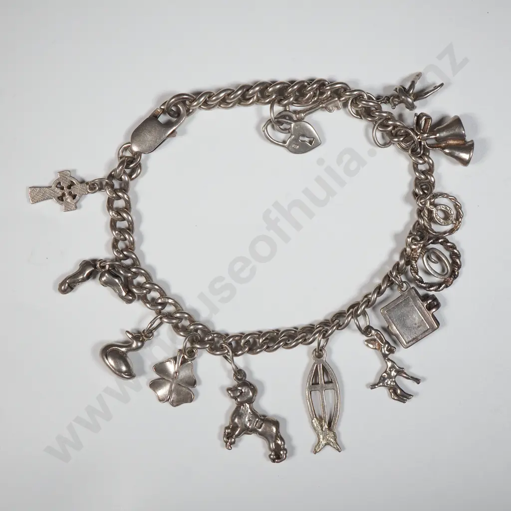 Sterling Silver Charm Bracelet With Vintage Charms  Image 1++