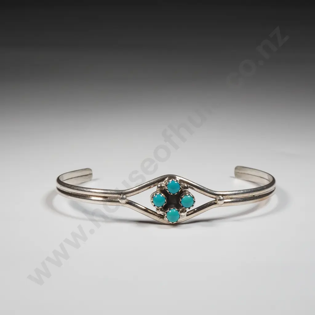 Sterling Silver Cuff Bangle Set With Turquoise Image 1++