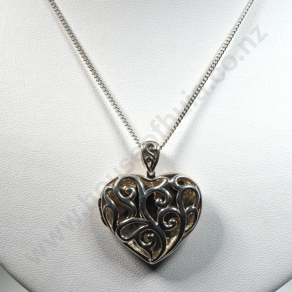 Sterling Silver Heart Shaped Open Work Heart Shaped Pendant With Chain Image 1++