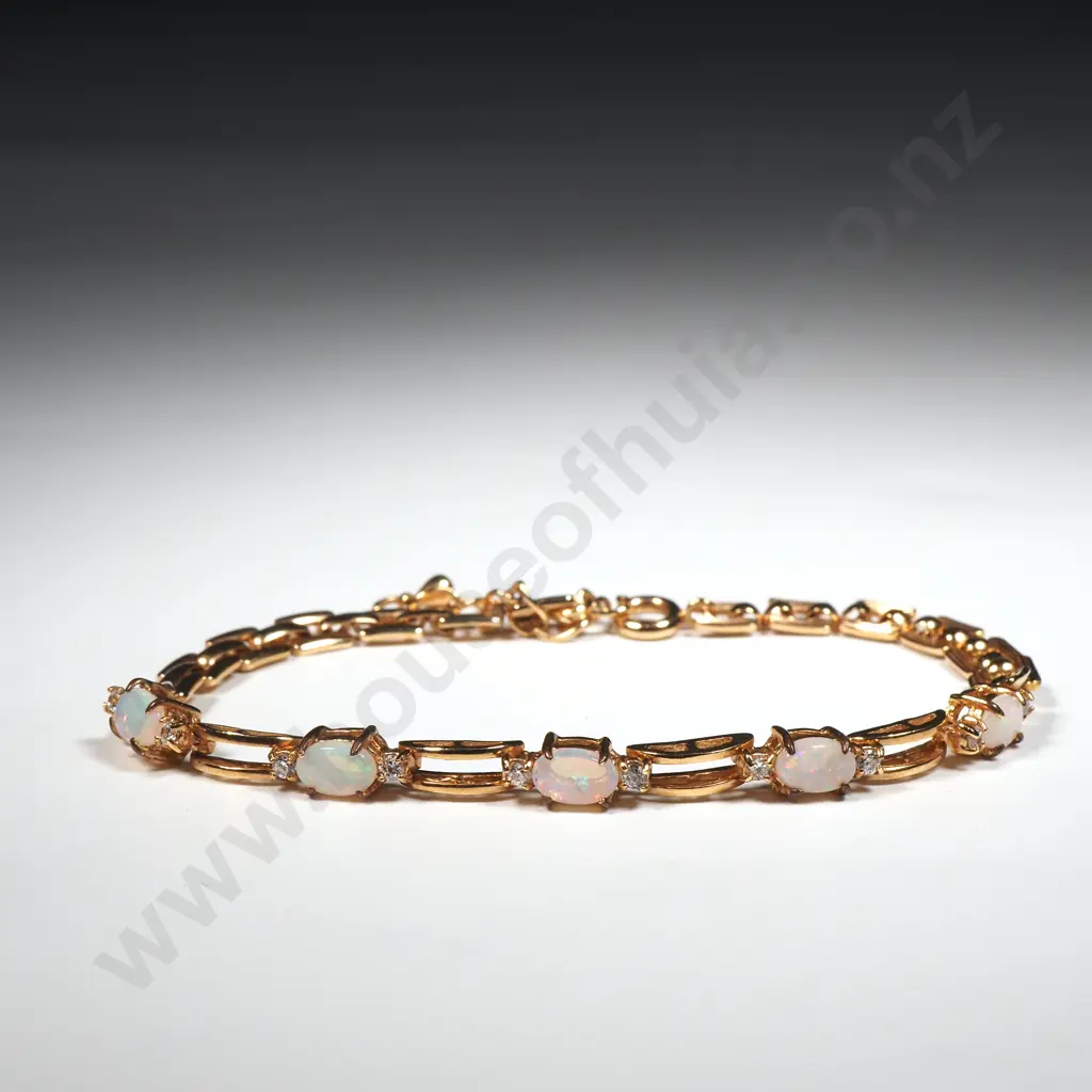 Gold Tone & Opal/Diamond (Possibly) Bracelet. Image 1++