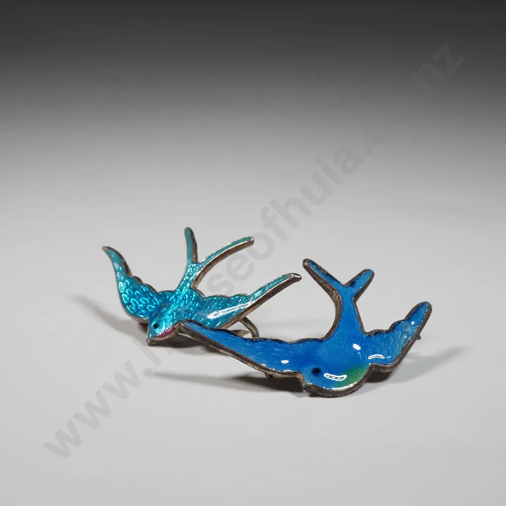 Two Enamelled Sterling Silver Bird Brooches. Image 1++