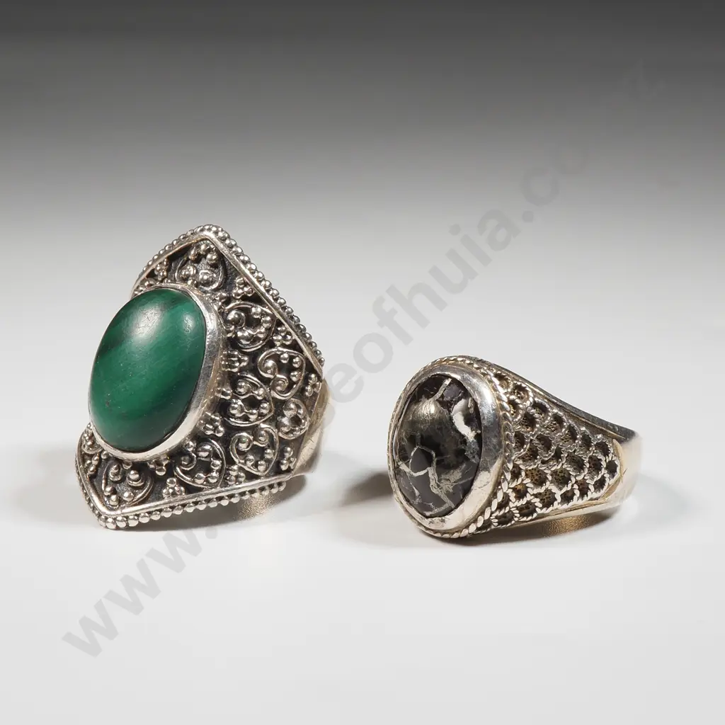 Natural Malacite & Sterling Silver Ring & A Nummite & Sterling Silver Ring Image 1++