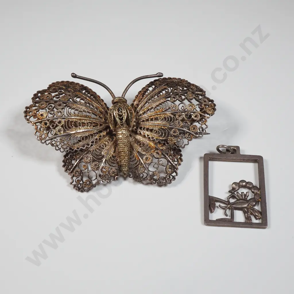 Sterling Silver Filigree Brooch in The Form Of A Butterfly & A  Pendant For The Star Sign Scorpio Image 1++