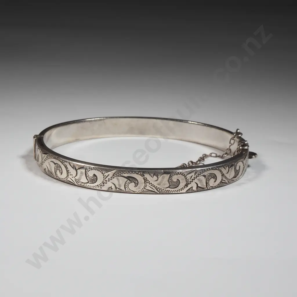 Sterling Silver Hinged Bracelet with Engraved Front Image 1++