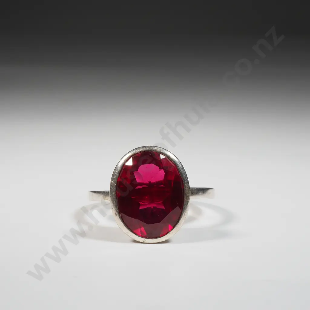 Sterling Silver Ring With Ruby Coloured Stone  Image 1++