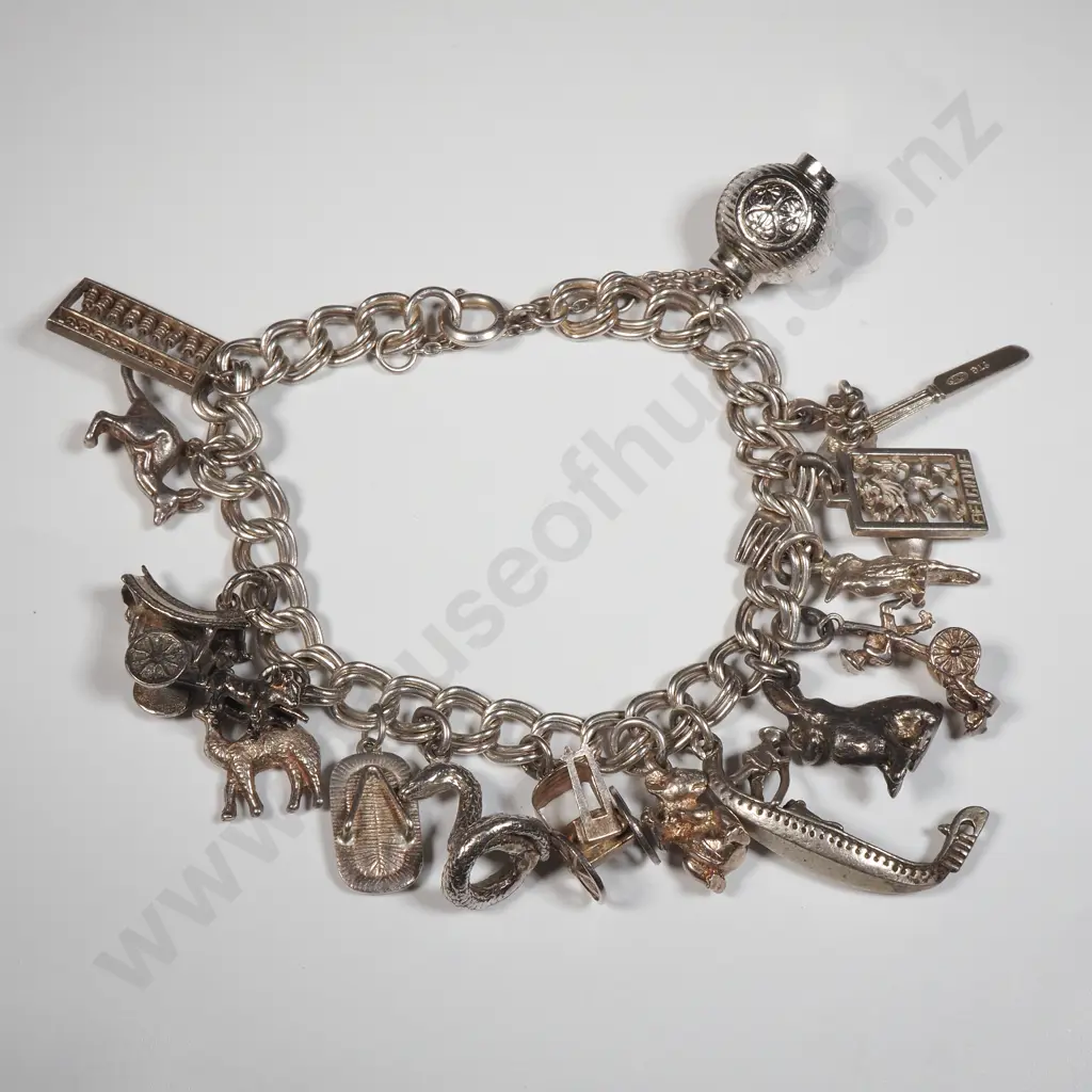 Sterling Silver Charm Bracelet With Vintage Charms  Image 1++