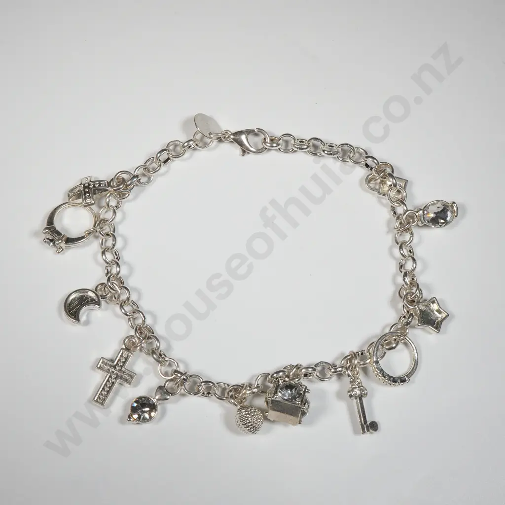 Sterling Silver Charm Bracelet with  A Multitude Of Charms Image 1++