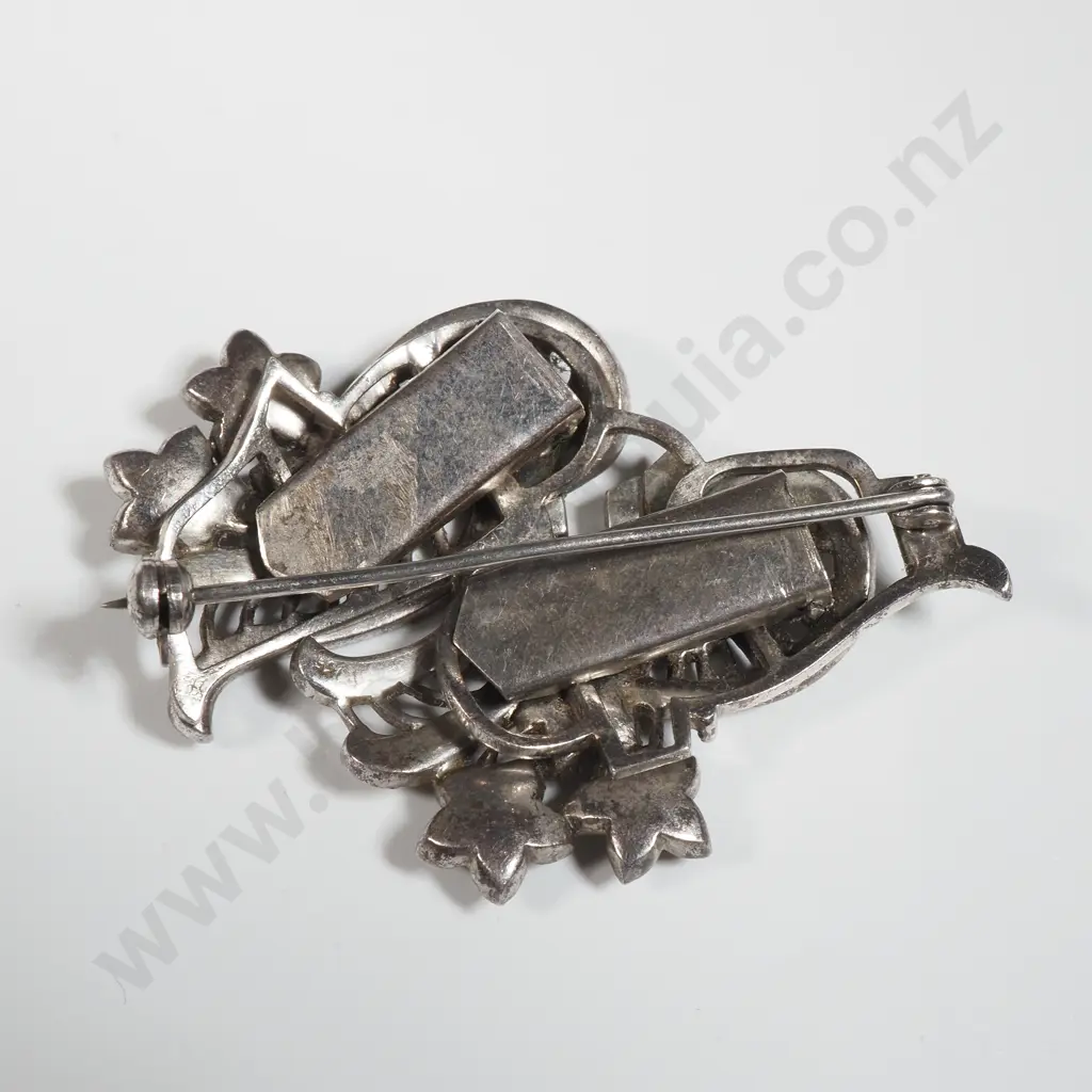 Vintage Sterling Silver & Marcasite Brooch/ Clip Image 1++