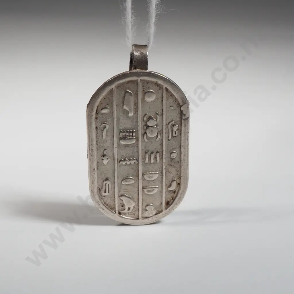 Sterling Silver Scarab Beetle Pendant with Egyptian Motifs Verso Image 1++