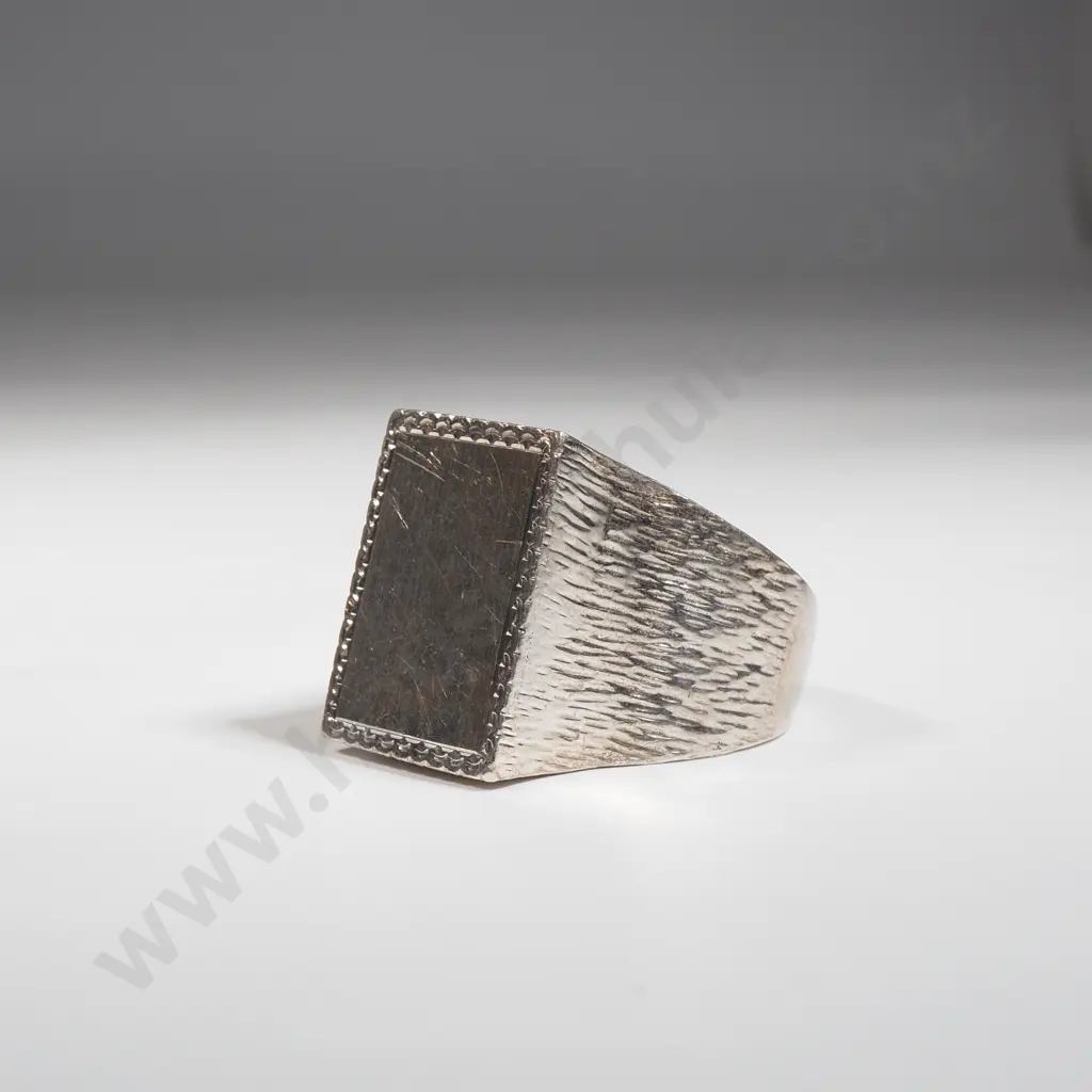Heavy Large Sterling Silver Rectangular Ring With Textured Frame  Image 1++