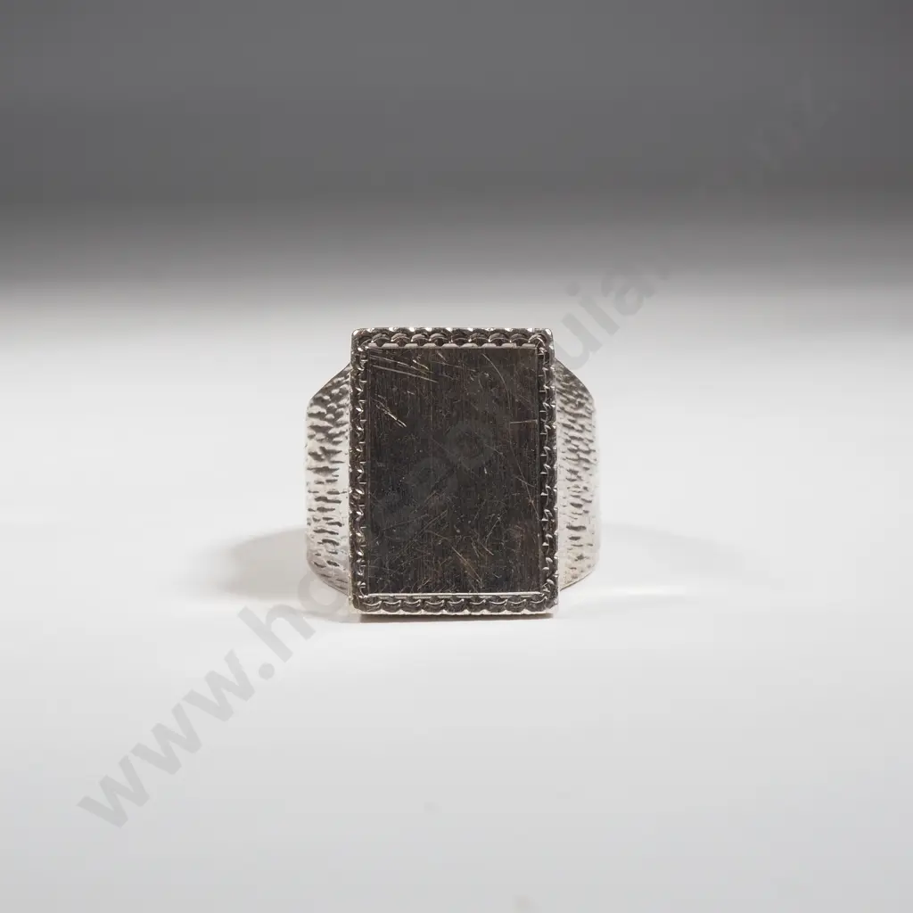 Heavy Large Sterling Silver Rectangular Ring With Textured Frame  Image 1++