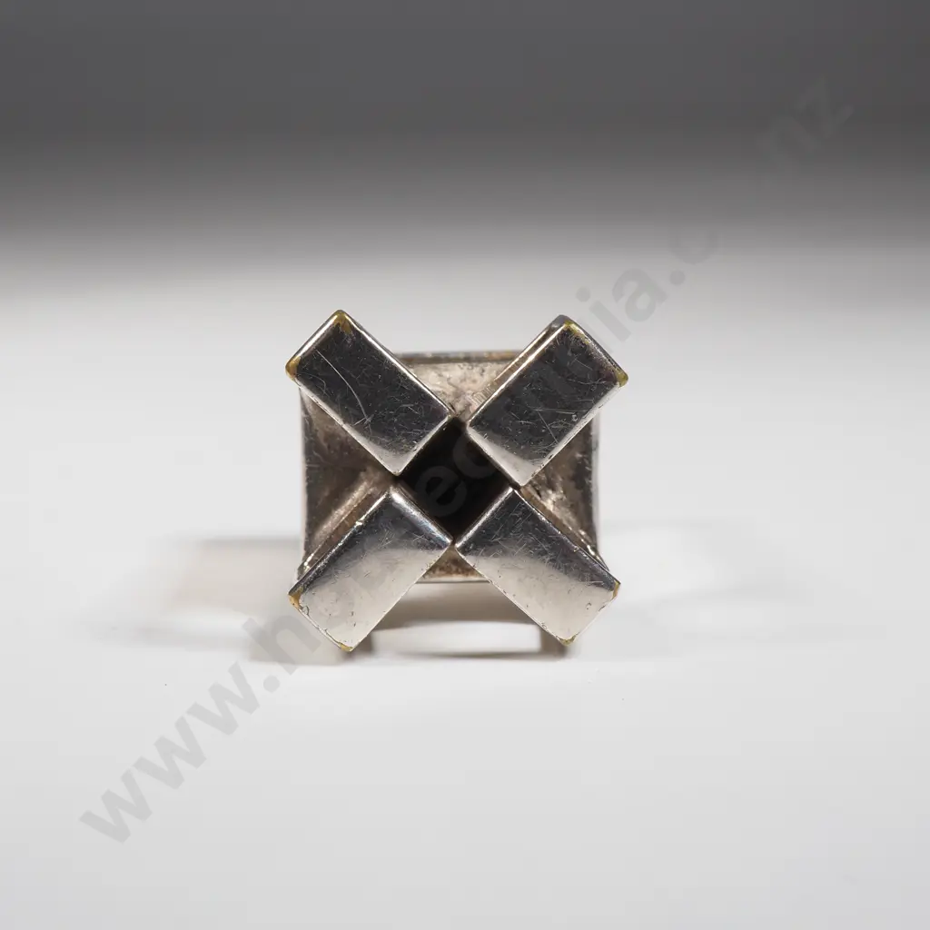 Heavy Modernist Style Square Ring with Cross Decoration Image 1++