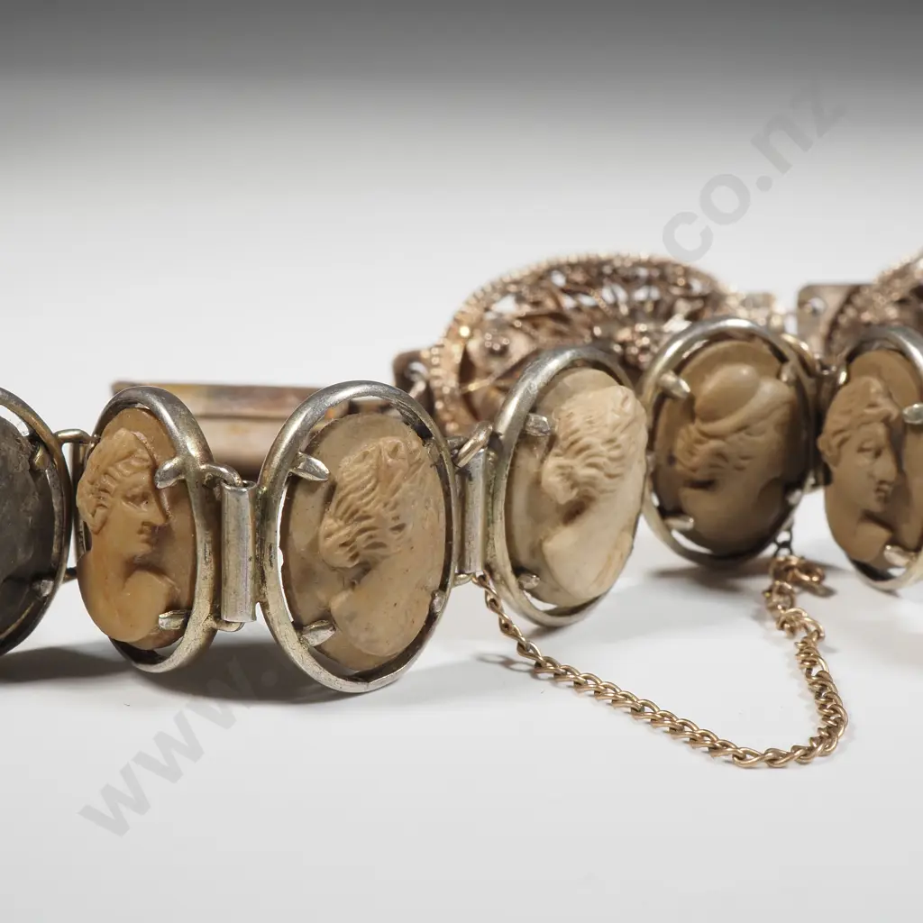 Sterling Silver Cameo Lava Bracelet & An  Filigree Bracelet. Both A/F Image 1++