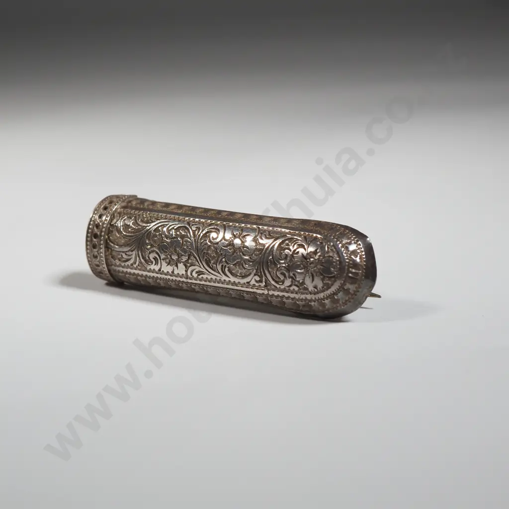 Sterling Silver Engraved Brooch - Flower Holder (Glass Broken)  Image 1++