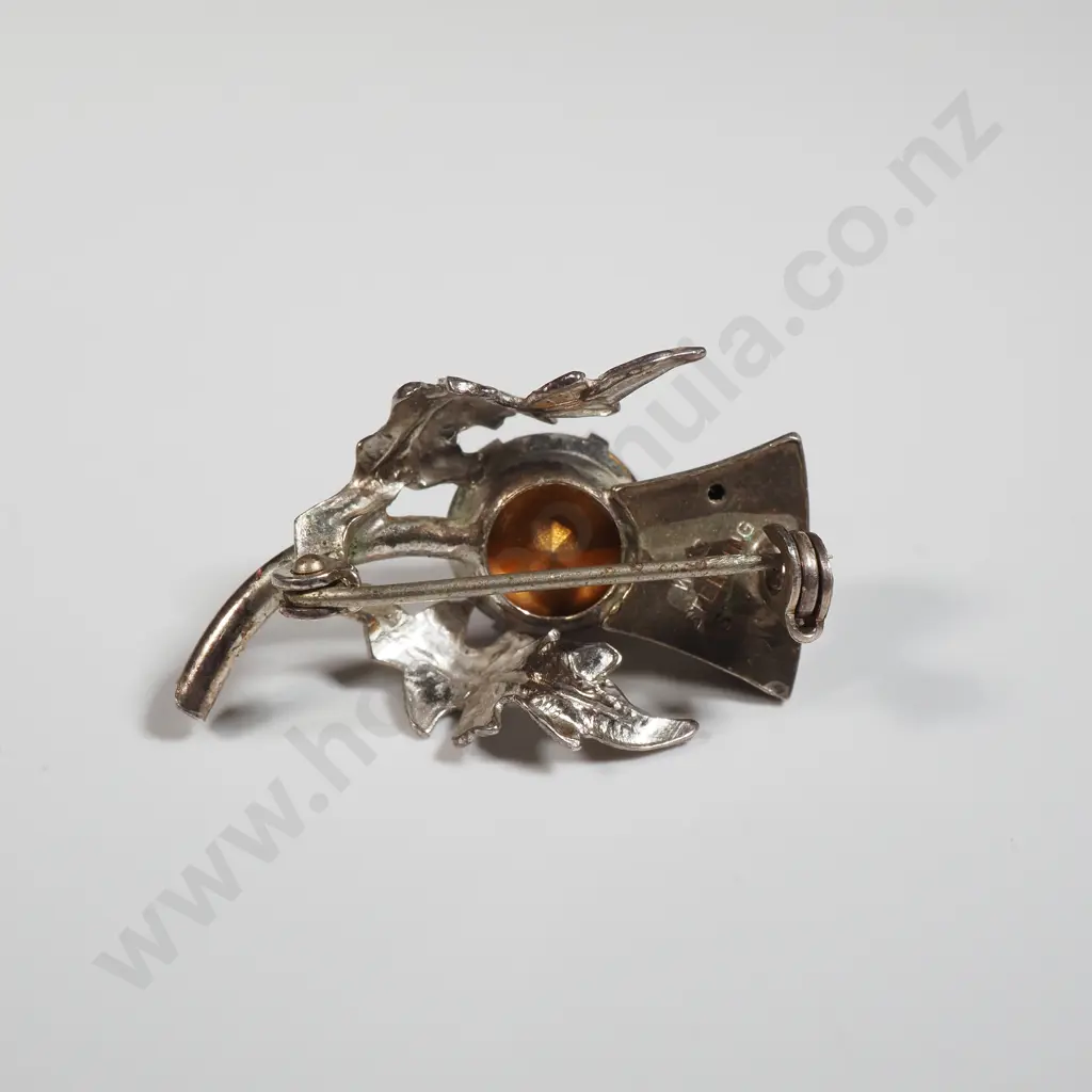 Small Sterling Silver Thistle Brooch Inset With A Purple Stone Image 1++