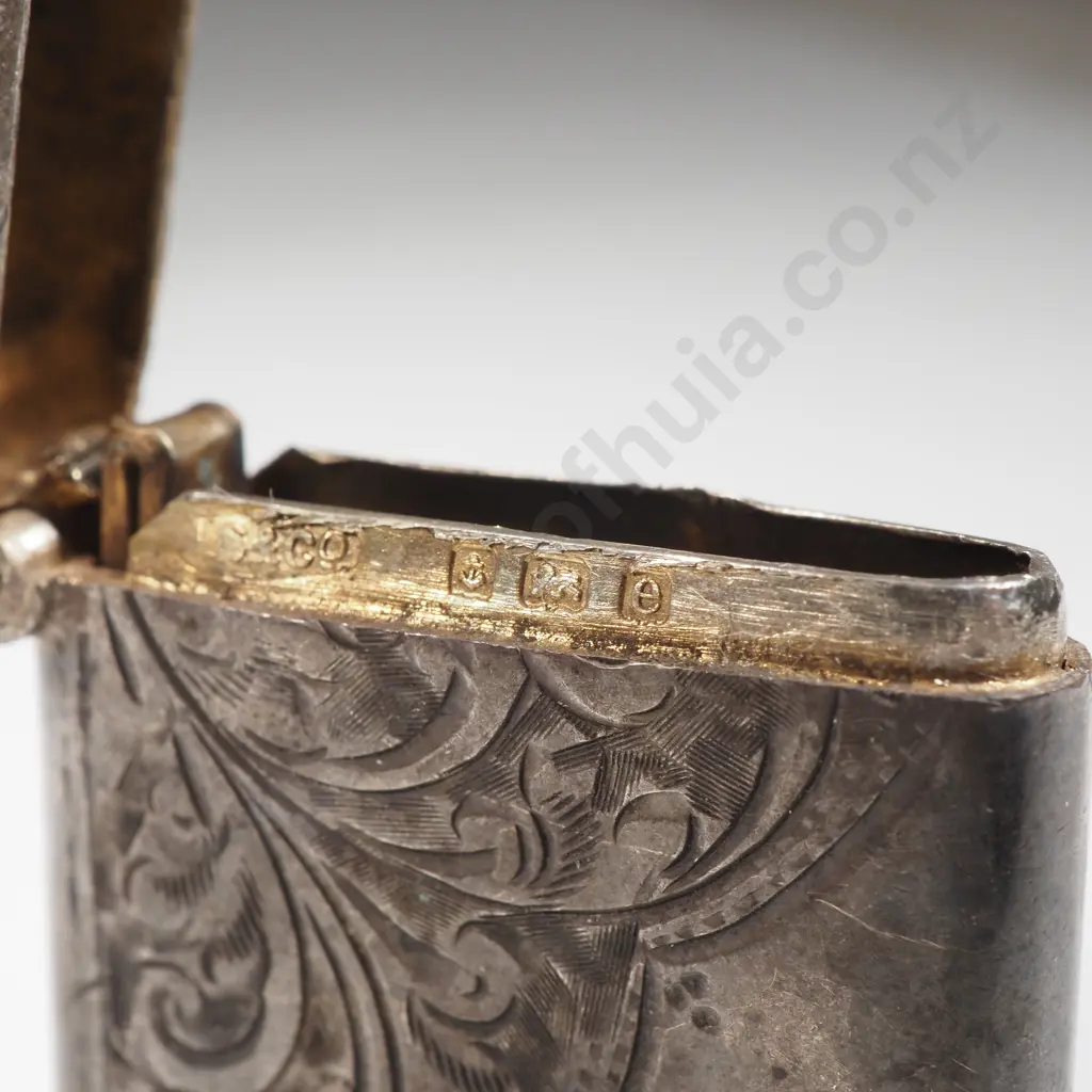 Sterling Silver Vesta Box With Half Body Scroll Decoration. No Inscription & Ring  to Vesta Top Image 1++