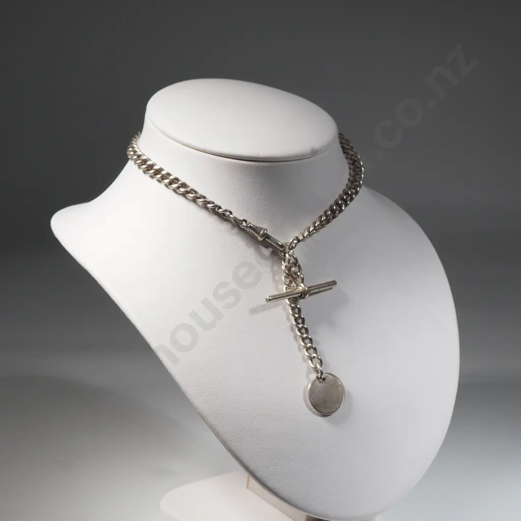 Sterling Silver Graduated Watch Fob With T Bar & French Silver Coin & Mexican Coin  Image 1++