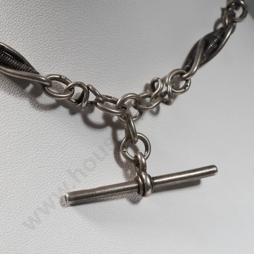 Sterling Silver Twisted Chain Fob Watch Chain With T Bar Image 1++