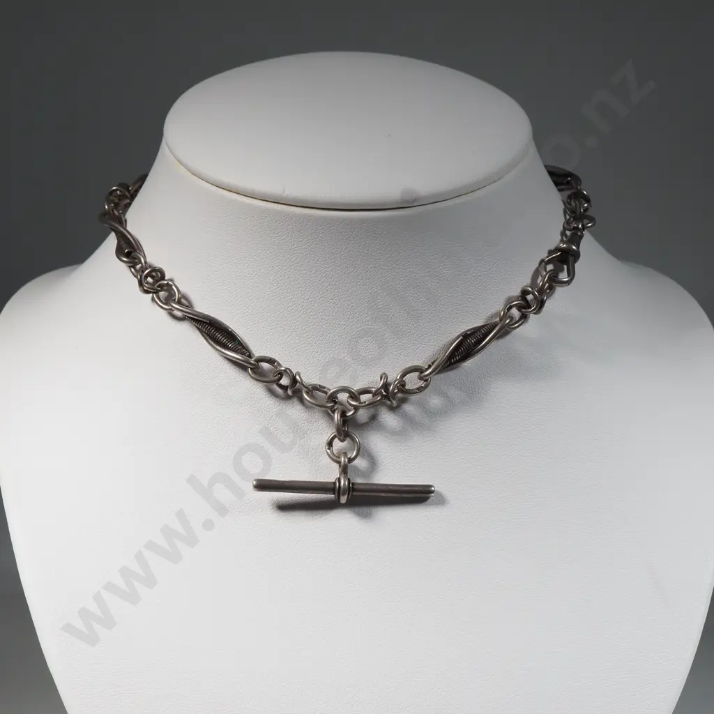 Sterling Silver Twisted Chain Fob Watch Chain With T Bar Image 1++