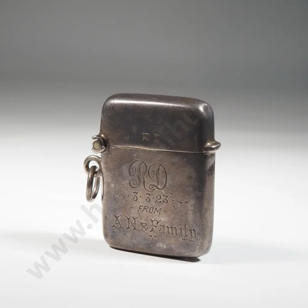Sterling Silver Vesta Box With Plain Body. Engraved RD 3.3.23 From AN & Family Image 1++