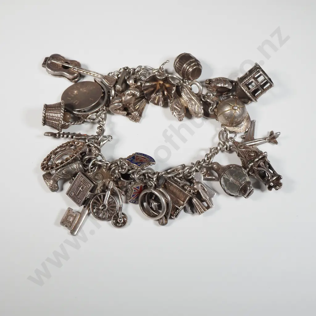 Heavy Sterling Silver Charm Bracelet with Many Vintage  Charms Image 1++