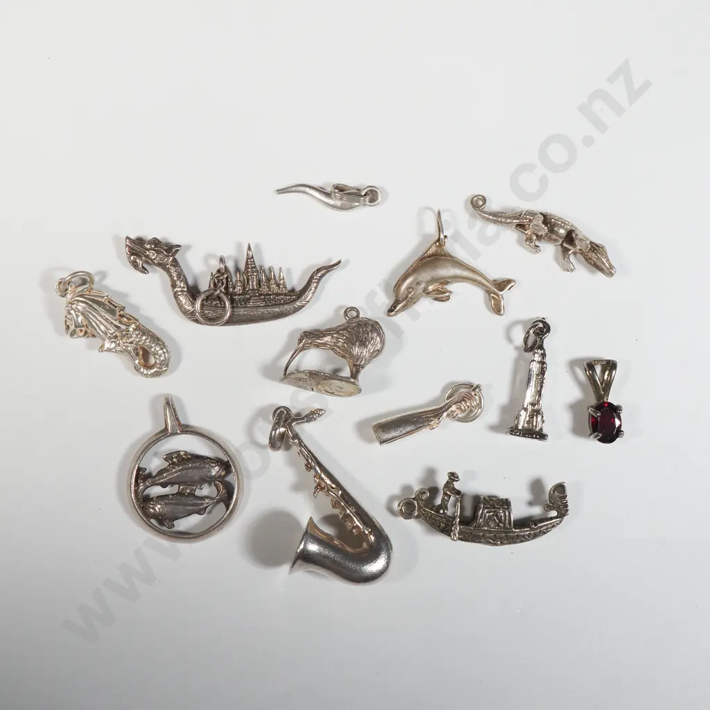 Twelve Sterling Silver Charms Including a Large Trumpet Image 1++
