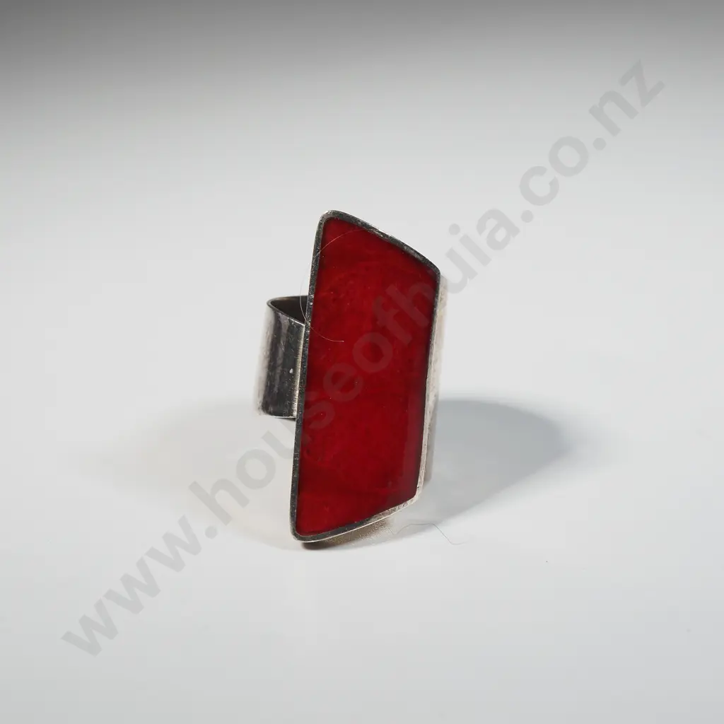 Modernist Ring with Red Resin  Inset Image 1++
