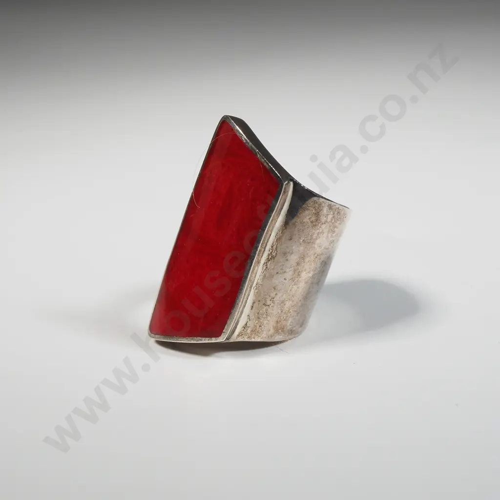 Modernist Ring with Red Resin  Inset Image 1++